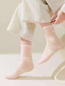 4/2 Pairs Soft Cute Bow Pattern Mink Fur Mid-Calf Socks, Non-Slip Comfortable Warm, Suitable For Autumn/Winter - Multicolor - View 6