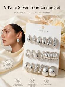 6/18 piezas Juego de 9 anillos de plata para mujer con diseños florales, espirales, geométricos y gruesos, combinación de joyería vintage de moda para fiestas y uso diario, mix & match - Plateado - Ver 7