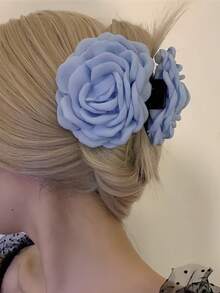 1pc Women's Solid Color Fabric Large Multi-Layer Rose Hair Clip, Elegant Oversized Hair Clip, Fashionable Sweet Style, Suitable For Campus, Party, Dance, Daily Wear - Black - View 13