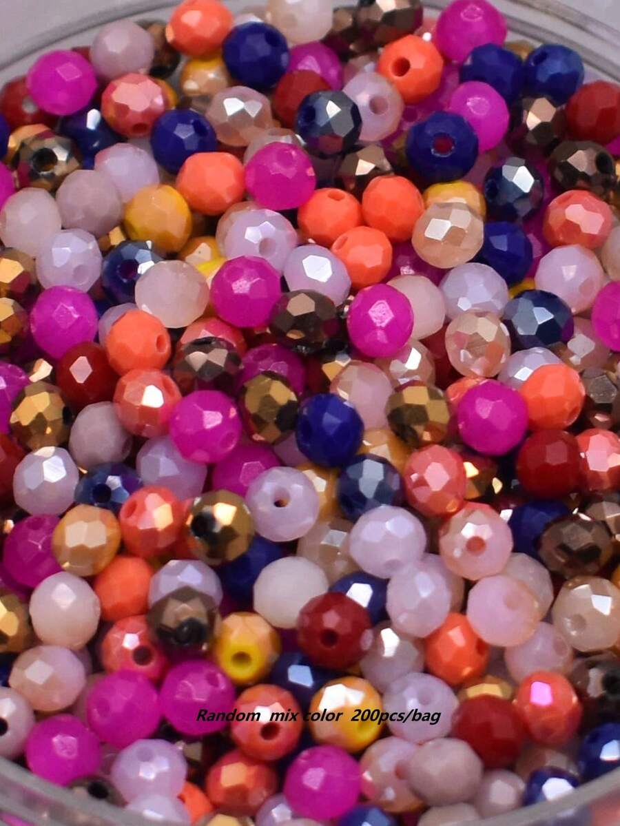 200 piezas de cuentas de vidrio de doble cono de 4mm de colores mixtos, para hacer joyas y accesorios de collares - Multicolor - Ver 1