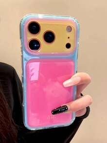 韓系 Ins 極簡 Y2K 色塊拼接大窗格手機殼，適用 Apple 17 Pro Max、15 Pro、14、13、16 Pro，女款創意防摔保護殼，小眾高級感 - 粉色 - 查看 4