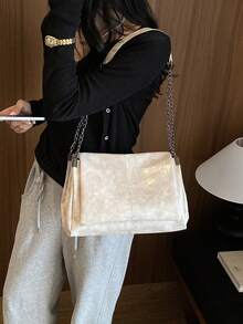 Dedoo 新款黑色搖滾風翻蓋女款大容量通勤托特包 - 卡其色 - 查看 7