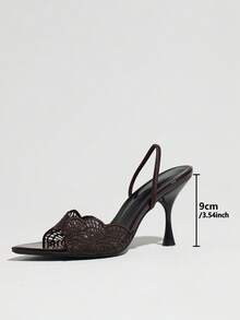 Women's Pointed Toe Lace Embroidered Fan-Shaped Mesh High Heel Sandals, Suitable For Evening Party Wear, Brown High Heels - Brown - View 4