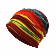Regenbogen gestreifte grob gestrickte Beanie, weiche warme Strickmütze, vielseitige Kälteschutzmütze für Herbst/Winter - Regenbogen-Hut - Übersicht 8