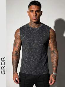 GRDR Men's Classic Washed Sleeveless Crew Neck Tank Top, Suitable For Sports, Fitness And Daily Wear - Black - View 3