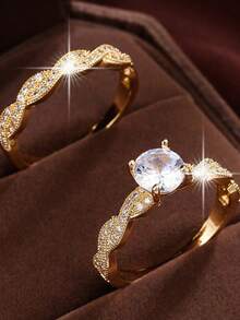 1 buah Set Cincin Berlian Perak Berpilin Romantis untuk Pasangan, Cincin Jari Dekoratif Niche - JZ22202 - View 7
