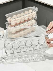 Egg Carton Refrigerator Storage Box, Household Kitchen Plastic Food Storage Container, Rectangular Egg Tray Egg Holder - Multicolor - View 9