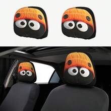 2pcs Orange Knitted Cartoon Big Eyes Funny Print Car Headrest Covers, No Filling, Easy To Install And Clean, Universal Size, Suitable For All Car Models, Ideal For Long Trips And Road Trips. - Multicolor - View 7