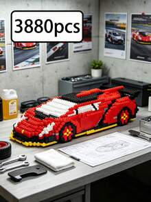 3880pcs Micro Particle Building Blocks Racing Car DIY Assembly Toy, Cool Racing Car Model Decor, Stress Relief Desktop Ornament, Suitable For Teenage Boys Birthday Holiday Gift, Collectible Toy - Multicolor - View 14