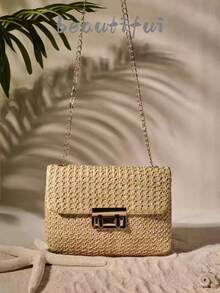 Tropiscape Fashionable Solid Color Gold Woven Crossbody Bag, Suitable For Women's Daily Use - Khaki - View 11