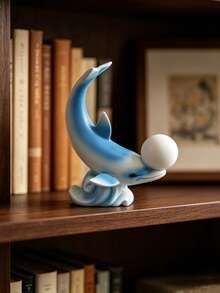 1Pc Cute Dolphin Playing Ball Resin Figurine With Gradient Colors – Tabletop Shelf Decor, Ocean-Themed Bedroom Soft Furnishing, Decorative Ornament. - New Arrival - Lying Dolphin - View 9
