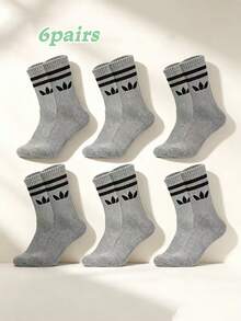 12 Pairs Unisex Classic 2-Stripe Mid-Calf Socks, Clover Logo Sports Casual Commute Versatile Socks - Multicolor - View 23