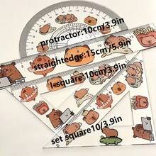 4pcs/Set Capybara Acrylic Ruler Set: High-Quality Protractors, Rulers, And Compasses - Perfect For Schools Or Offices - Make Your Workspace Full Of Fun! Back To School - Multicolor - View 2