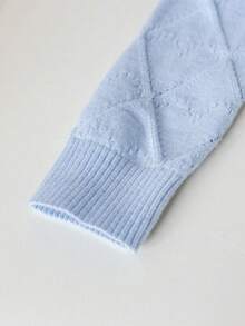 Áo cardigan len dệt kim đục lỗ hình trái tim màu trơn thanh lịch cho bé gái, dáng ngắn, phù hợp mặc thường ngày, đi du lịch, mùa xuân, thu, đông - Màu xanh lam - Xem 5