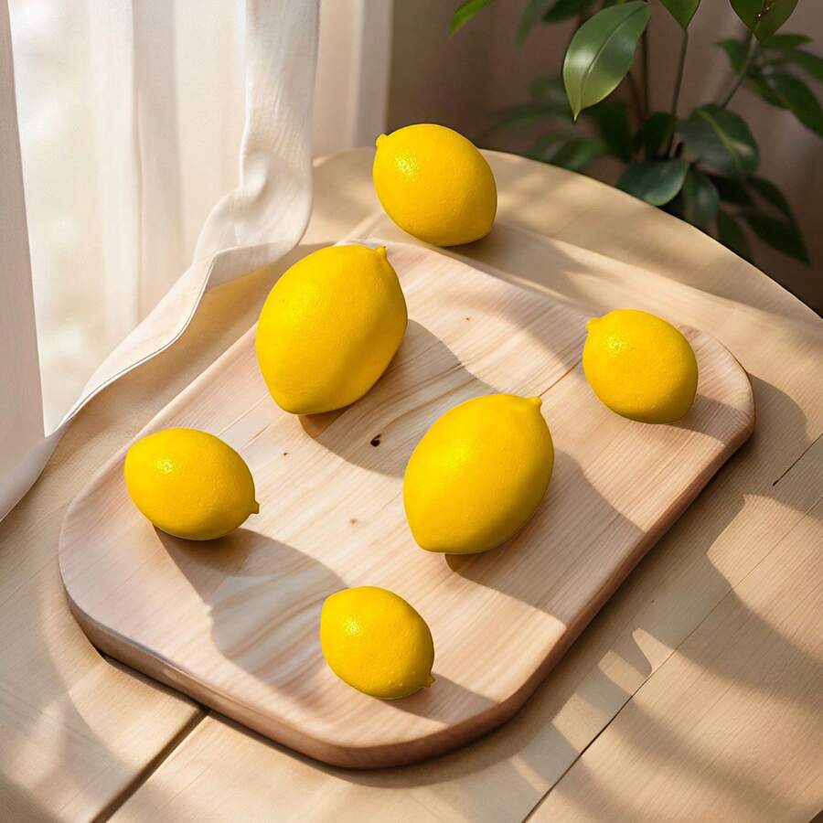 16 piezas de modelos de limones artificiales, adecuados para el hogar, la cocina, bodas, fiestas, accesorios de fotografía, decoración, regalos, cumpleaños, ceremonia de graduación - Amarillo - Ver 1