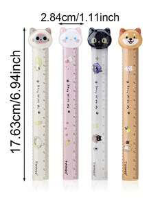 1 buah warna acak/4 buah penggaris kartun hewan peliharaan lucu, seri Furry Town, penggaris lurus 15cm. - D-Beraneka Warna - View 2
