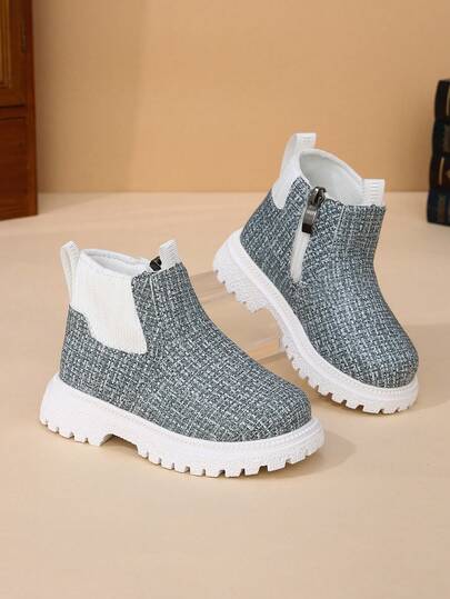 1 Pair New Soft Sole Baby Boots, Spring/Autumn Minimalist Side Zipper Comfortable Girls' Daily Wear Chelsea Ankle Boots
