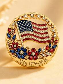 1件美國日1776-2026鑽飾國旗花朵胸針，紀念總統徽章250週年 - 彩色 - 查看 7