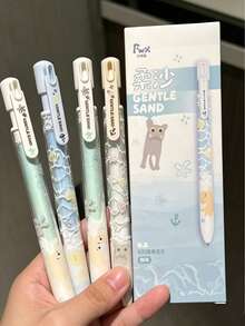4/1pc Ocean Sand Cat Retractable Gel Pen, CS Tip 0.5mm Black Quick-Dry Gel Ink, Cute Aesthetic Stationery, Suitable For Students, Exams, Learning, School Use - Multicolor - View 1