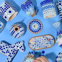120g Blue Series Glass Mosaic Tiles - Square Trapezium Triangle Irregular-Shaped Premium Craft Decorative Pieces For Creative Art, Painting, Handmade Jewelry, And DIY Projects - A - View 5