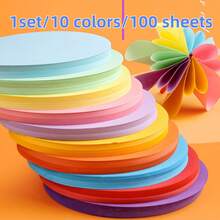 1 Pack, 10 Colors, 100 Sheets Round Colored Cardstock Thick Cut Stack Paper, DIY Handcraft Material For Art Greeting Cards, Gift Tags, Handwritten Posters, Labels; Ideal Holiday Decor, School Stationery & Back-To-School Supplies - Round - View 2