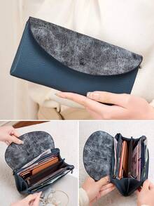 FOREVER MIYIN Vintage Dual-Tone Textured Long Wallet For Women, Large Capacity With Multiple Card Slots, Coin Purse, Cash Organizer, Phone Bag, Change Pouch, Fashionable For Daily Use And Business Commute, Gift For Mother - Blue - View 9