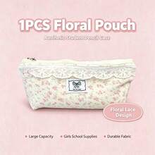 Pink Floral Pattern Pencil Case, Cute Ins Style, Large Capacity, High Aesthetic, Student Minimalist Stationery Storage Bag, Niche Design - A - View 9