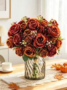 1/3pcs Artificial Peony Silk Ball Bouquet Artificial Rose Fake Flowers, Suitable For Spring/Autumn Decoration, Wedding, Home, Restaurant, Kitchen, Back To School Season, Outdoor Decoration, Autumn Decoration - Orange - View 5