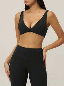 TimeOff Women's One Set Striped Spaghetti Strap Double Strap Bra With Folded Double Waist Wide Leg Pants Sports Set - Black - View 9
