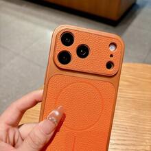 Magnetic Leather Phone Case Compatible With IPhone 11 12 13 14 15 Pro Max 16 16 Pro 17 17 Pro 17 Pro Max - Orange - View 10