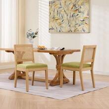 Rattan Dining Chairs Set Of 2, Farmhouse Kitchen Chairs With Cane Back, Mid-Century Modern Side Chairs With Natural Hardwood Frame, Soft Sponge & S-Spring Cushion For Home Kitchen - Olive Green - View 1