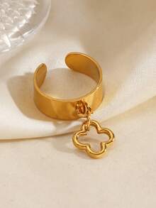 1pc Stainless Steel Fashion Casual Entertainment Clover Pendant Ring Suitable For Women's Daily And Party Wear - Multicolor - View 3