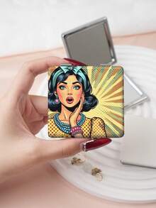 1PC European Cartoon Series Portable Vanity Mirror, Foldable Lightweight Ultra-Thin Convenient Hand Mirror, Durable PU Leather, Suitable For Multiple Scenarios And All People, Foldable Small Square Mirror For Carrying - Multicolor - View 6