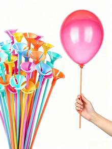 50pcs Macaron Color Balloon Holders - Minimalist Style Balloon Stands, Suitable For Christmas, Baby Shower, Wedding, Birthday Party And More Occasions; Macaron Color Balloon Support Rods, Handheld Design, Also Suitable For DIY Balloon Bouquets - Multicolor - View 1