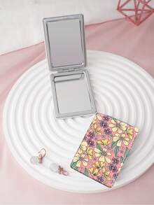 1PC British Country Style Portable Vanity Mirror, Foldable Lightweight Ultra-Thin Convenient Hand Mirror, Durable PU Leather, Suitable For Multiple Scenarios And All People, Foldable Rectangular Mirror For Carrying - Multicolor - View 2