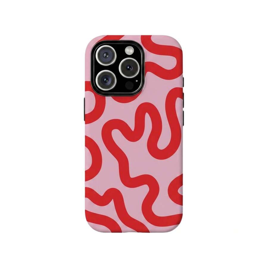 Casing Ponsel Garis Pusaran Y2K Warna Pink Merah Abstrak Kompatibel Dengan iPhone 17 16 15 14 Pro Max Plus 13 12 11 - Berwarna merah muda - View 1