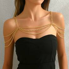 1pc European And American Aluminum Alloy Shoulder Chain, Women's Backless Long Dress Beach Vacation Outfit Shoulder Accessory - HK0026 - View 4