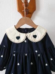 Baby Girl Heart-Shaped Embroidered Casual Lace Patchwork Dress - Navy Blue - View 4