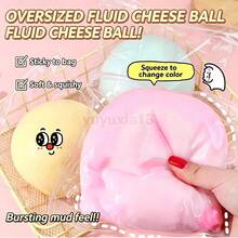 1pc Large Fluid Cheese Squishy Ball, Color-Changing Soft Squeeze Toy, Mud-Like Texture, Sticky Packaging, Anxiety Relief Stress Relief Finger Toy, Novel Stress Relief Gift For Kids And Adults, One Size, Random Color - Yellow - View 2
