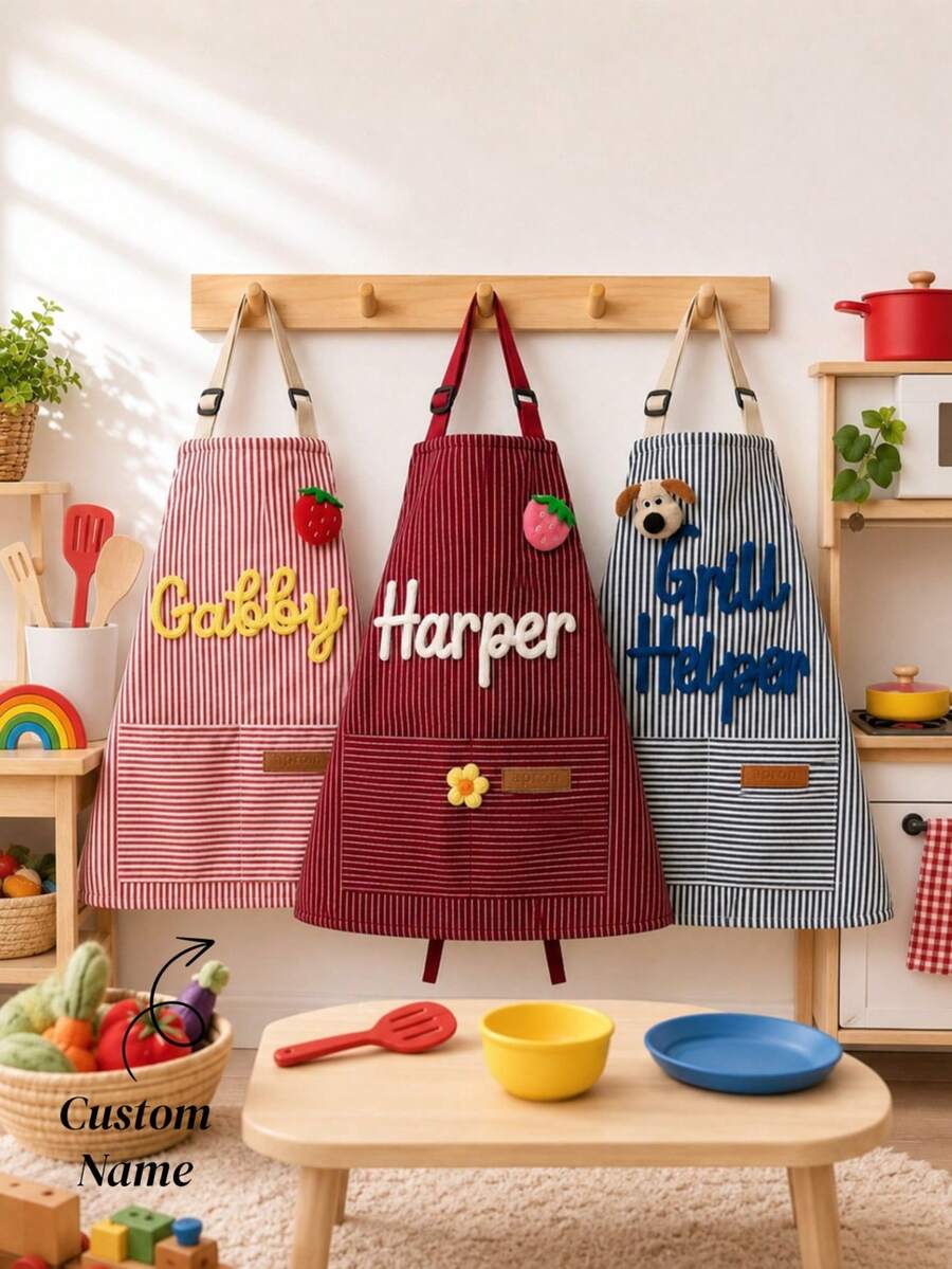 Customized Children's Apron With Yarn Name, Personalized Birthday Gift, Suitable For Girls And Boys, Baking Apron, Little Chef Gift, Cooking Apron - Multicolor - View 1