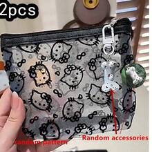 SANRIO Hello Kitty 网眼化妆包，可爱透明拉链化妆袋，带骨头吊坠，大容量化妆品收纳包，防污染化妆包，可爱旅行洗漱包，适合女孩和女士 - 彩色 - 查看 18