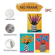 3 piezas Pintura en lienzo sin marco/con marco, Ilustración de flores coloridas & jarrón moderno, Arte de pared con impresión de tinta de alta definición, Decoración colgante multi-festividad para Pascua, Boda, Graduación, Aniversario, Halloween, Navidad, Decoración del hogar interior y exterior - Estilo abstracto A - Ver 10