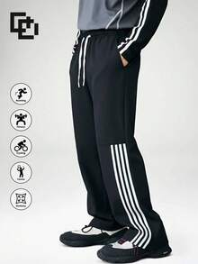 Men's Casual Loose Straight Leg Sweatpants, Fashionable Sports Long Pants, Spring/Autumn - Black - View 5