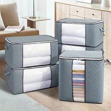 1pc Extra Large Handle Storage Bag, Portable Clothing & Bedding Organizer Bag With Transparent Window, Durable Polyester Material - Grey - View 5