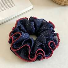 Navy Blue Polka Dot Double Layer Scrunchie 2026 New Style Premium Hair Tie For Bun Hairstyle Hair Accessory - Multicolor - View 10