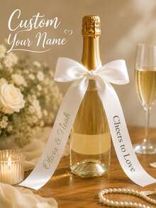 Customized Ribbon, Combination Bow, Customized Bridal Party, Gift, Wedding Bridesmaid Commemorative Ribbon, Suitable For Wedding, Funeral, Birthday (Champagne) Customized Ribbon Wedding Satin Ribbon, Baby Shower Decoration, Photo Frame, Party Invitation Or Decorative Ribbon - Exclusive Customized Ribbon - Multicolor - View 1