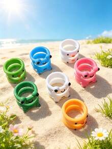 12pcs Multicolor Polyresin Heart-shaped Ring, Anti-water, Perfect For Girls' Daily Wear, Suitable As Y2k Couple Gift - Multicolor - View 9