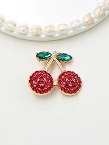 1pc Exquisite Small Cherry Brooch, Fashion Creative Premium Versatile Clothing Accessory Pin Corsage - Red - View 2