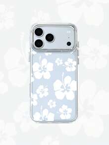 1pc Metal Transparent White Floral Pattern Phone Case, Personalized Protective Shell Compatible With IPhone 16 Pro Max/17/16/15/14/13/12/11/Air - Multicolor - View 1