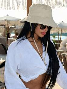 1pc Unisex Vintage Distressed Washed Bucket Hat, Adjustable Chin Strap, Distressed Effect, Soft Fabric, Sun Protection, Fashionable And Versatile, Suitable For Outdoor Travel, Spring/Summer Sun Protection, Daily Wear, Beach And Vacation Occasions - Multicolor - View 3